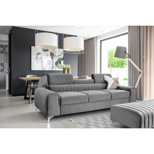 Jasnoszara aksamitna rozkładana sofa 261 cm Laurence – ELTAP-image-1