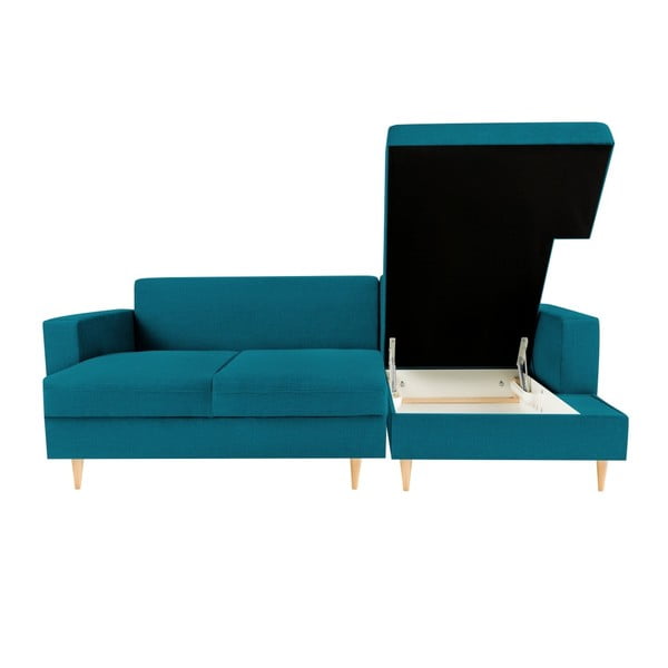 Turkusowa sofa rozkładana z szezlongiem po prawej stronie Mazzini Sofas Iris-image-2