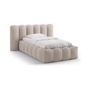 Jasnobrązowe tapicerowane łóżko jednoosobowe ze schowkiem i stelażem 90x200 cm Lupine – Micadoni 