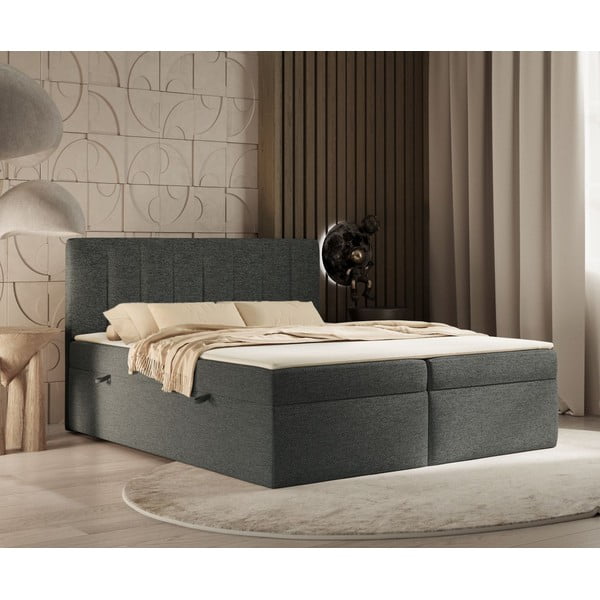 Ciemnoszare łóżko boxspring ze schowkiem 160x200 cm Novento – Maison de Rêve-image-4