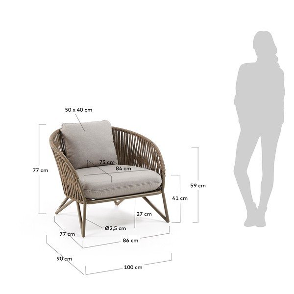 Jasnoszaro-brązowy metalowy fotel ogrodowy Branzie – Kave Home-image-1