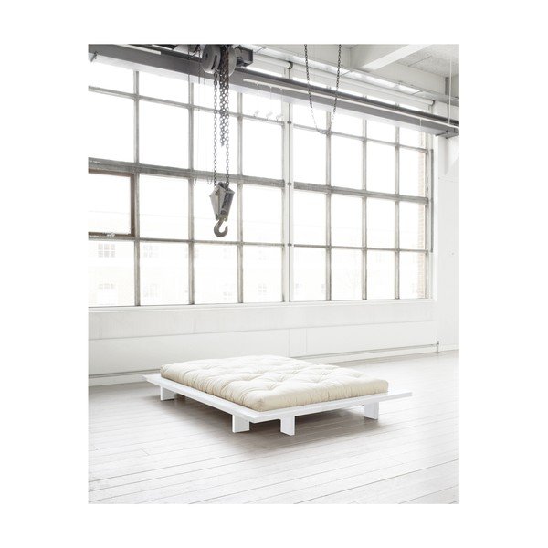 Łóżko dwuosobowe z drewna sosnowego z materacem Karup Design Japan Comfort Mat White/Natural, 160x200 cm-image-4