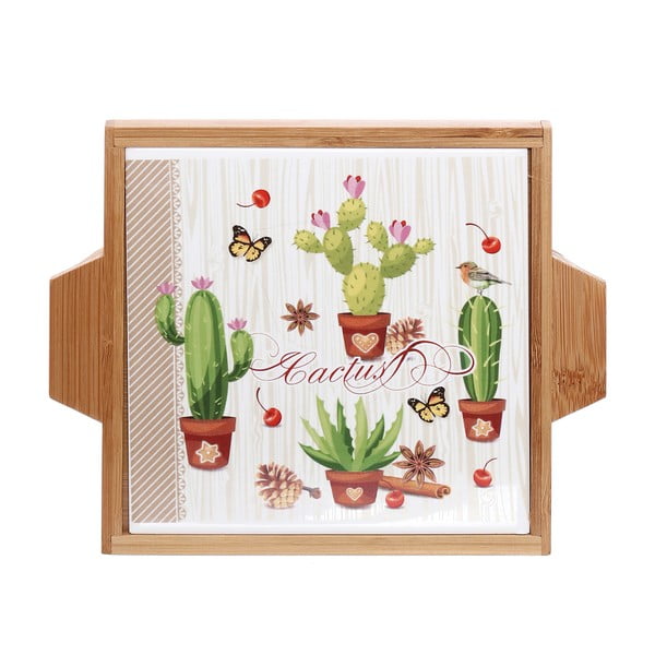 Taca z ceramiki i drewna Kasanova Cactus, 22x19 cm
