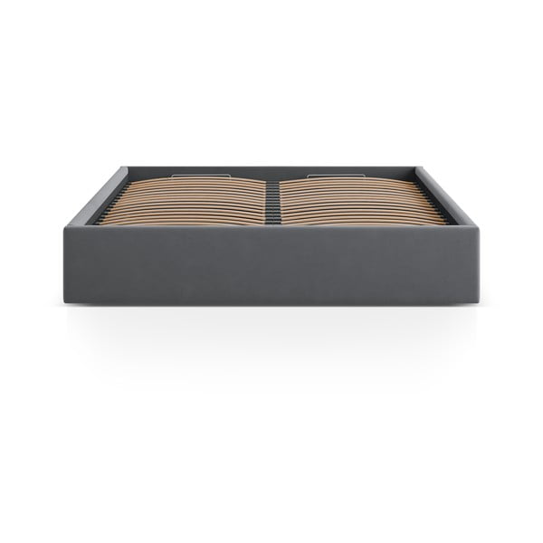 Szare tapicerowane łóżko dwuosobowe ze schowkiem/bez zagłówka ze stelażem 180x200 cm Susan – Micadoni -image-2