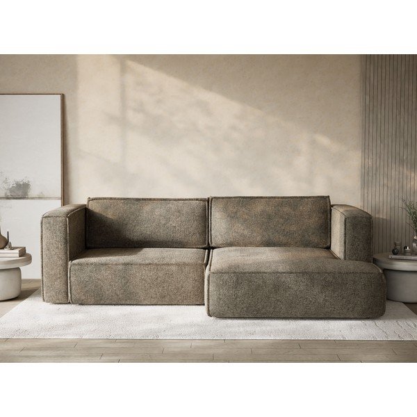 Brązowy rozkładany/ze schowkiem narożnik z tkaniny szenilowej (prawostronny/z szezlongiem) Velto – Maison de Rêve-image-1