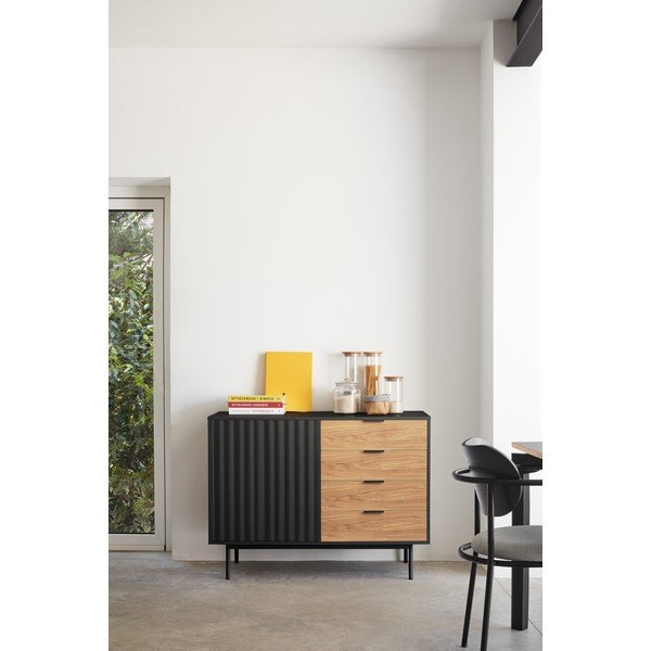 Czarno-naturalna niska komoda w dekorze dębu 108x80 cm Sierra – Teulat-image-1