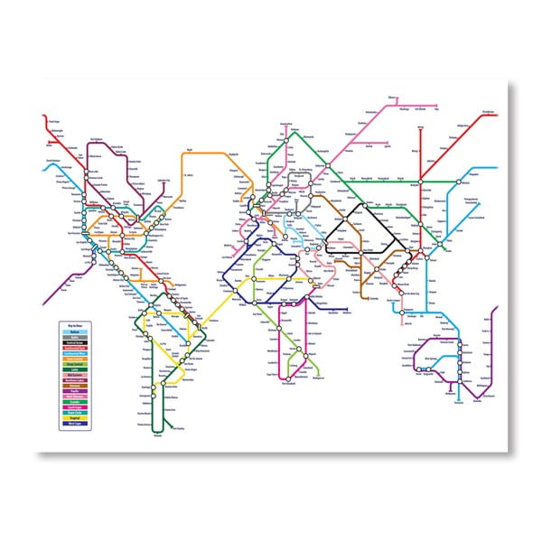 Plakat z mapą świata Americanflat Subway, 60x42 cm