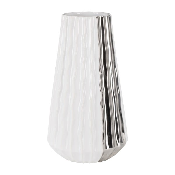 Biało-srebrny wazon ceramiczny Mauro Ferretti Frise, 16,5x30 cm