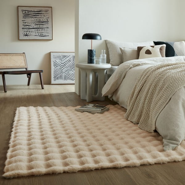 Kremowa syntetyczna skóra 80x150 cm Waffle Faux Fur – Flair Rugs-image-1