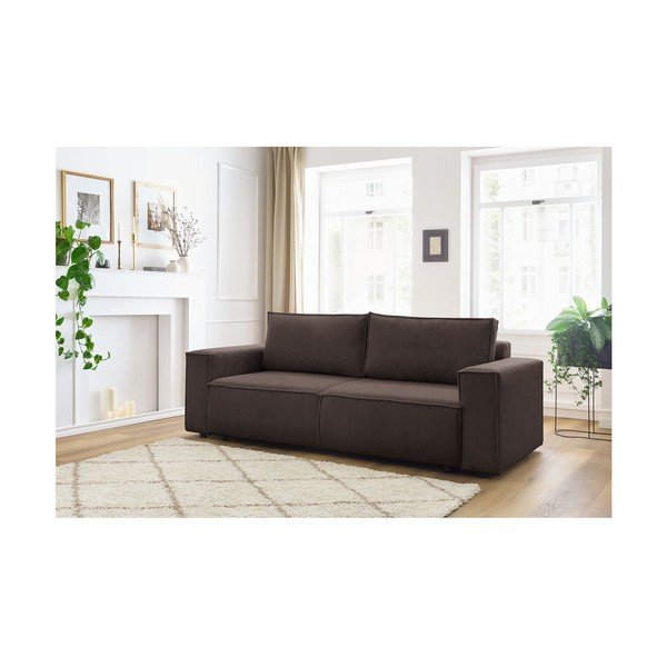 Szarobrązowa sztruksowa rozkładana sofa 245 cm Nihad – Bobochic Paris-image-1