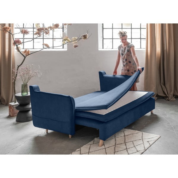 Ciemnoniebieska aksamitna rozkładana sofa 225 cm Charming Charlie – Miuform-image-4