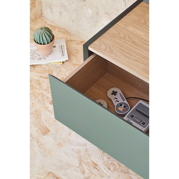 Zielono-naturalna szafka pod TV w dekorze dębu 180x45 cm Arista – Teulat-image-2