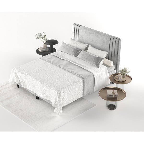 Szare tapicerowane łóżko dwuosobowe ze schowkiem 140x200 cm Musca – Maison de Rêve-image-4