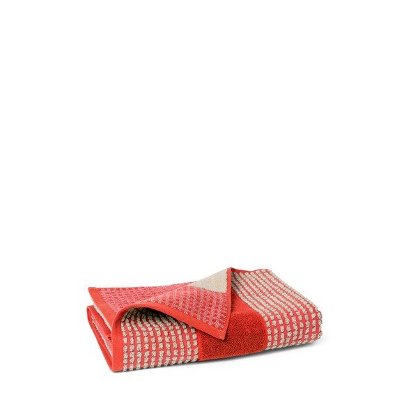 Czerwony ręcznik kąpielowy z bawełny organicznej frotte 70x140 cm Check – JUNA-image-2