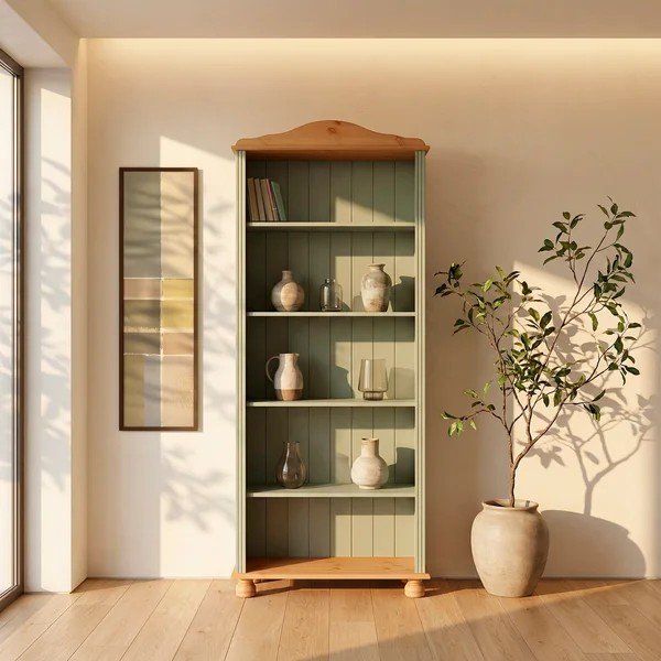 Zielony/w jasnym naturalnym kolorze regał z litego drewna sosnowego 77x181x31 cm Mette – Støraa-image-1