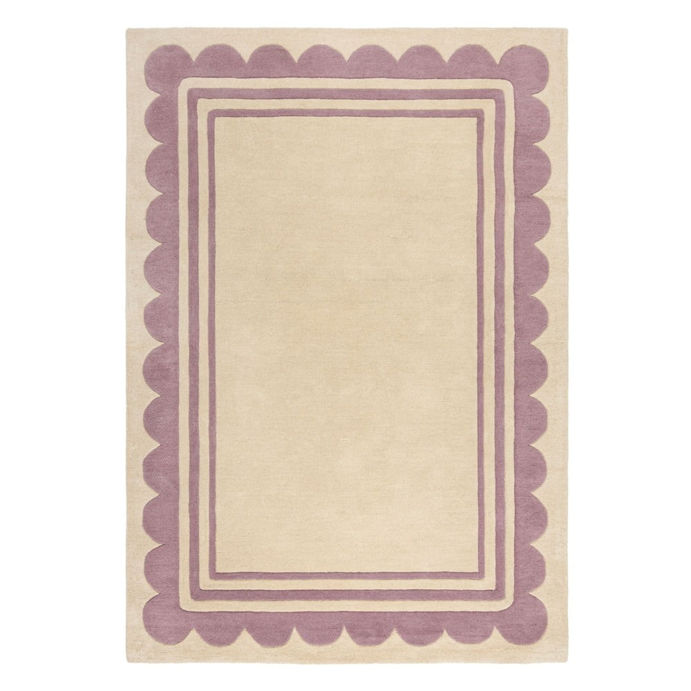 Fioletowo-naturalny wełniany dywan tkany ręcznie 120x170 cm Lois Scallop – Flair Rugs