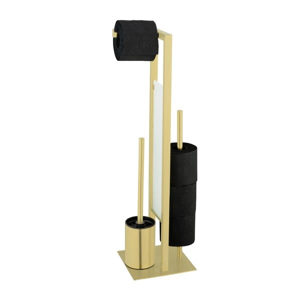 Stojak na papier toaletowy ze stali nierdzewnej w kolorze złota ze szczotką Rivalta – Wenko-image-1