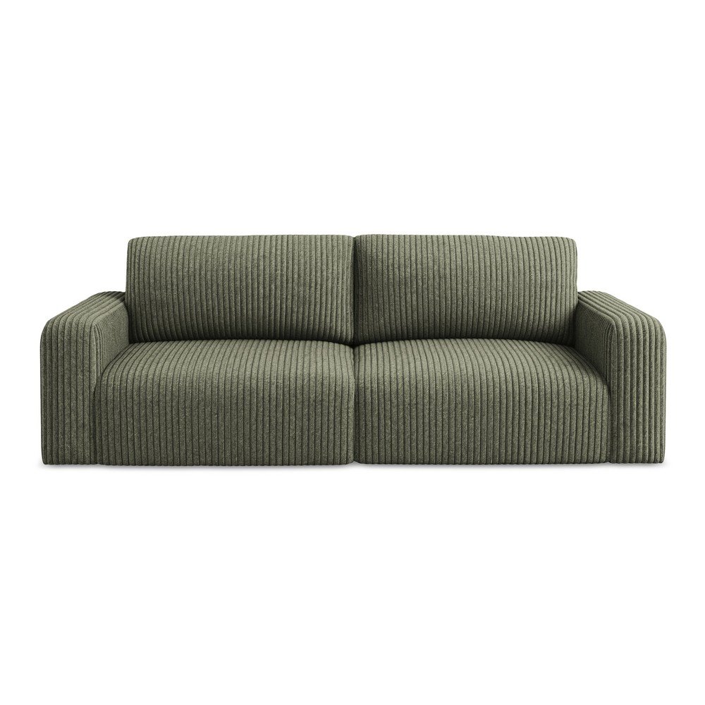 Zielona sztruksowa rozkładana sofa ze schowkiem 252 cm Kona – Makamii