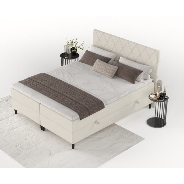 Beżowe łóżko boxspring ze schowkiem 160x200 cm Gwen – Maison de Rêve-image-3