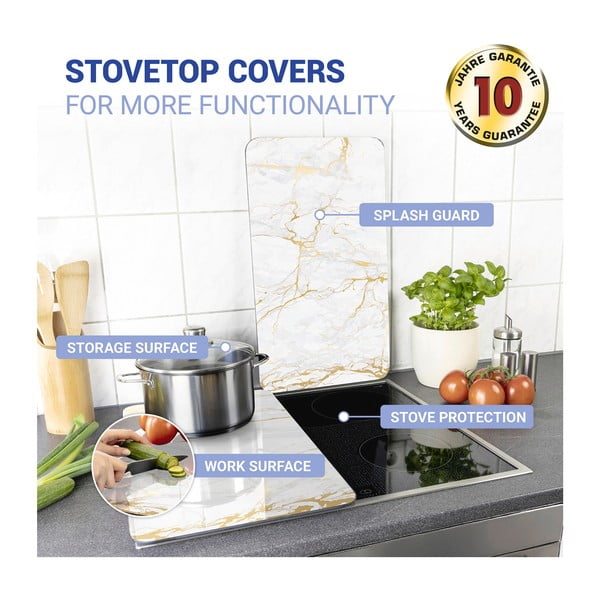 Zestaw 2 szklanych płyt ochronnych na kuchenkę w biało-złotym kolorze Wenko Marble, 52x30 cm-image-3