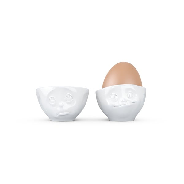 Komplet 2 białych porcelanowych nadąsanych kieliszków do jajek 58products Oh Please, 100 ml-image-1