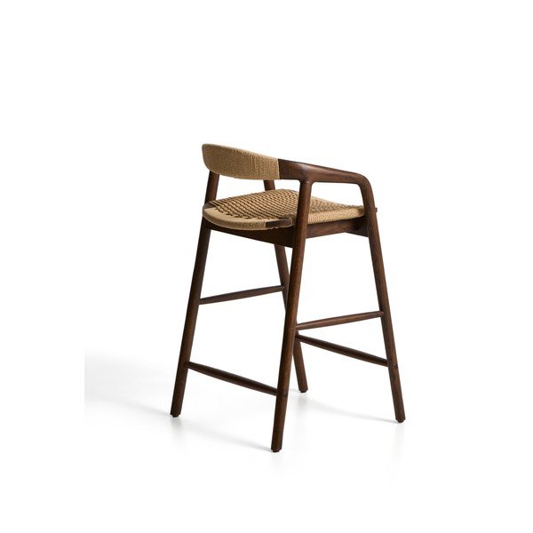 Brązowy hoker z podłokietnikami z litego drewna dębowego (wysokość siedziska 65 cm) Derile – Kave Home-image-3