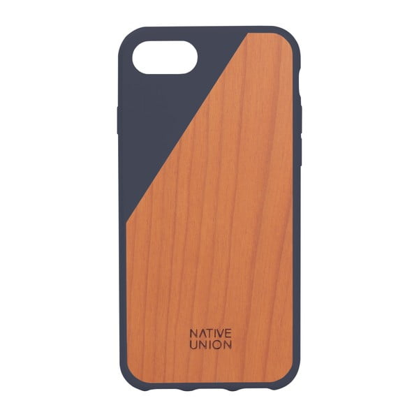 Ciemnoniebieskie etui na telefon z drewnianym detalem iPhone 7 i 8 Native Union Clic Wooden