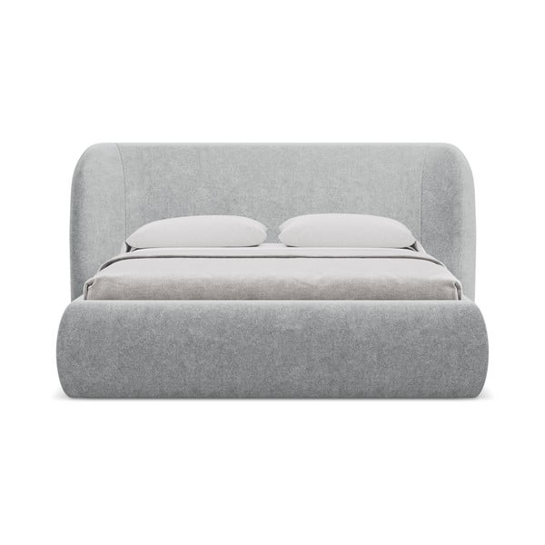 Jasnoszare tapicerowane łóżko dwuosobowe ze schowkiem i stelażem 160x200 cm Hauke – Makamii-image-3