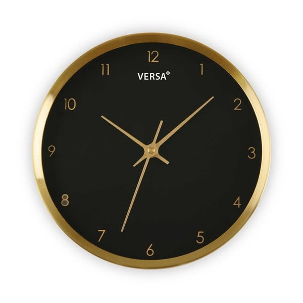 Czarny zegar w ramie w kolorze złota Versa Runna, ⌀ 25,8 cm