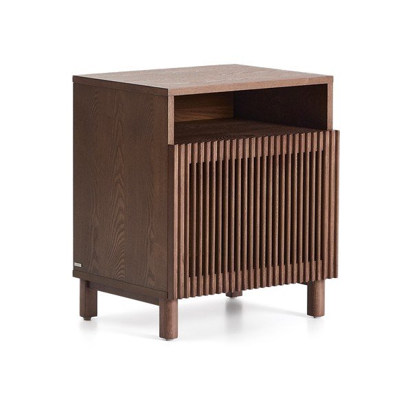 Ciemnobrązowa szafka nocna w dekorze orzecha z półką Beyla – Kave Home-image-3