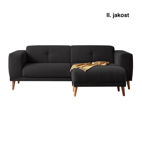 (II. jakość) Czarna sofa z podnóżkiem Bobochic Paris Luna