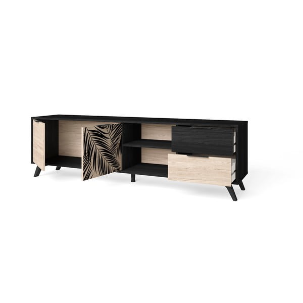 Czarna szafka pod TV w dekorze dębu 181x53 cm Palmera – Marckeric-image-3