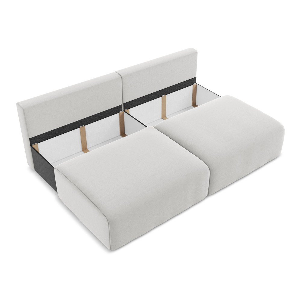 Jasnoszara aksamitna rozkładana sofa ze schowkiem 216 cm Kalena – Makamii (zdjęcie 5)
