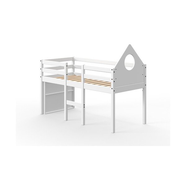 Białe podwyższane łóżko z drewna sosnowego w kształcie domku Flexa White, 70x160 cm