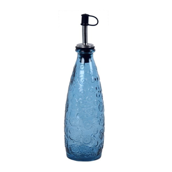 Niebieska butelka szklana z lejkiem Ego Dekor Flora