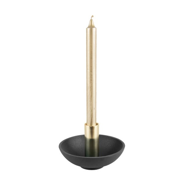 Czarny świecznik z detalem w złotym kolorze PT LIVING Nimble, wys. 9,5 cm