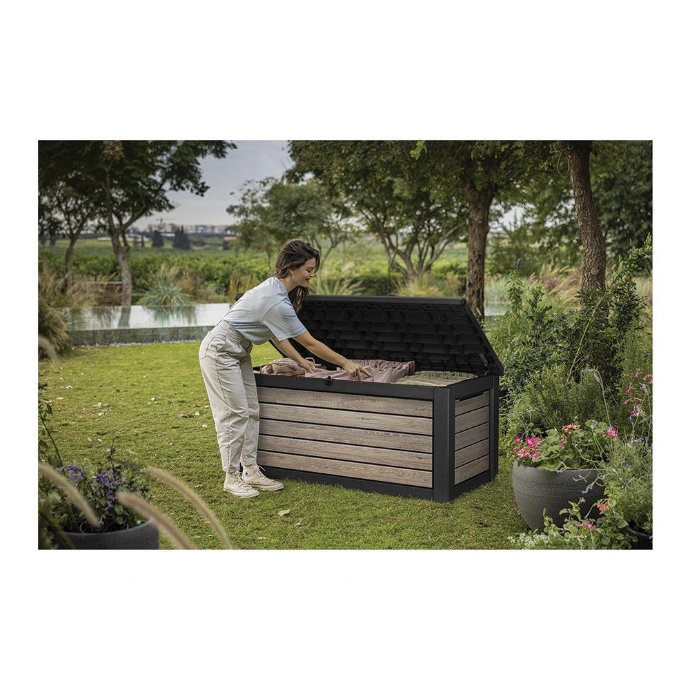 Czarna/w jasnym naturalnym kolorze plastikowa skrzynia ogrodowa Deco Ashwood – Keter (zdjęcie 5)