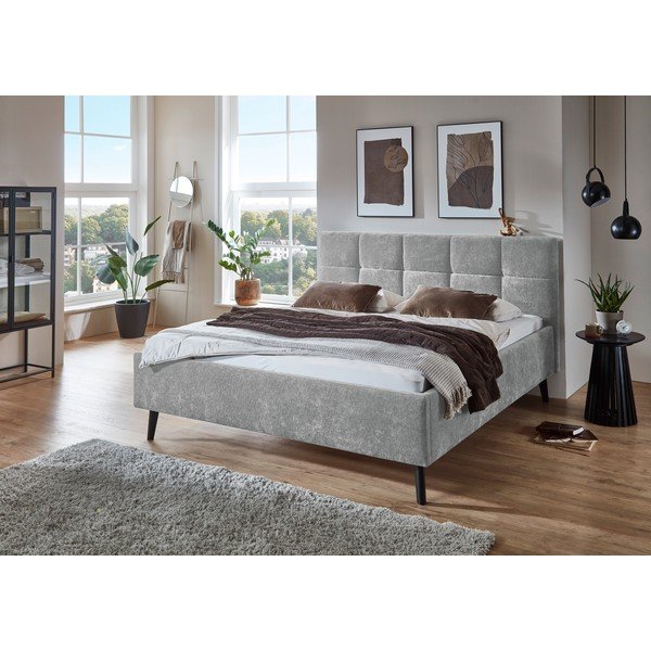 Szare tapicerowane łóżko dwuosobowe ze schowkiem ze stelażem 180x200 cm Nova – Meise Möbel-image-2