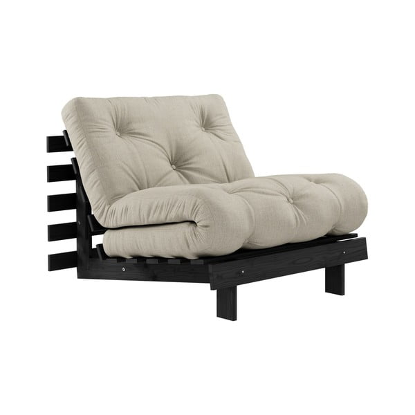 Fotel rozkładany z lnianym obiciem Karup Design Roots Black/Linen