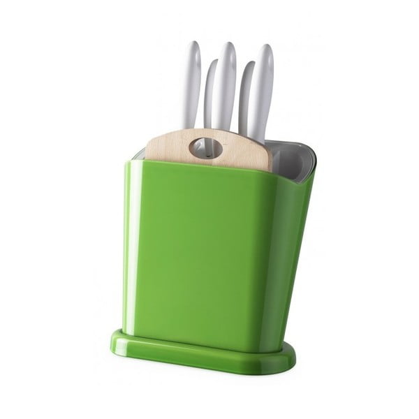 Zielony stojak wielofunkcyjny z nożami i deską