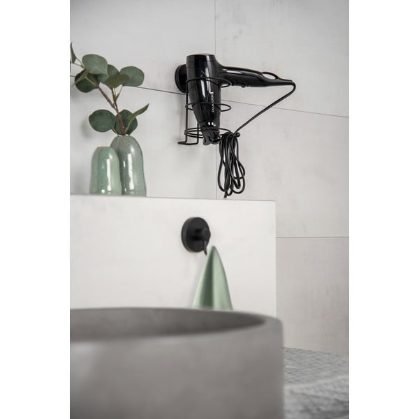 Czarny uchwyt ścienny na suszarkę do włosów Wenko Vacuum-Loc® Milazzo-image-1