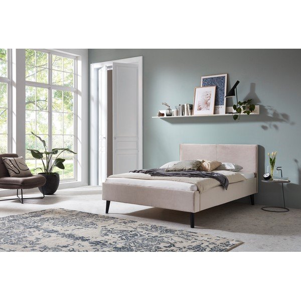 Białe/kremowe tapicerowane łóżko dwuosobowe bez stelaża 140x200 cm Leira – Meise Möbel-image-1