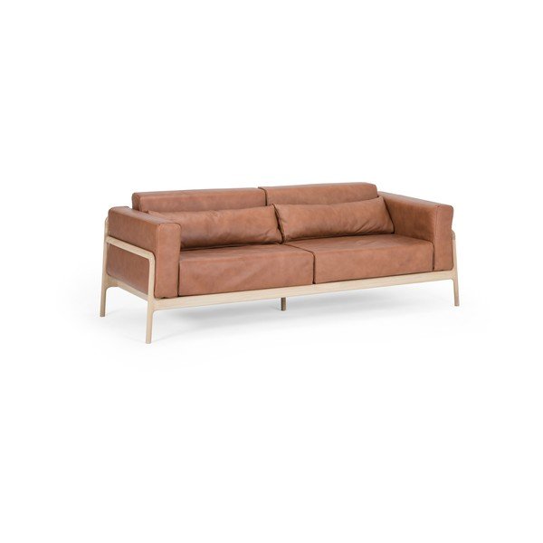 Karmelowa sofa z bawolej skóry z konstrukcją z litego drewna dębowego Gazzda Fawn, 210 cm-image-4