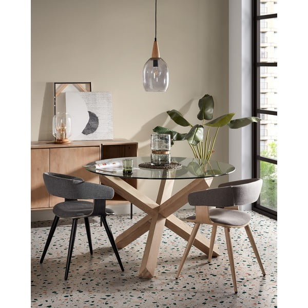 Dębowy stół do jadalni ze szklanym blatem Kave Home Nori, ø 120 cm-image-1