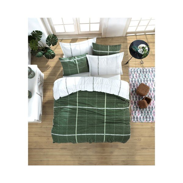 Pościel dwuosobowa z prześcieradłem z bawełny ranforce Mijolnir Maya Green, 200x220 cm