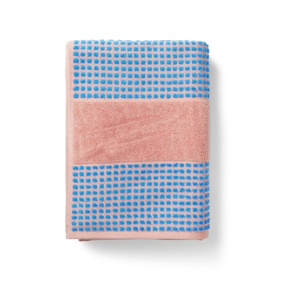 Niebiesko-różowy ręcznik z bawełny organicznej frotte 50x100 cm Check – JUNA