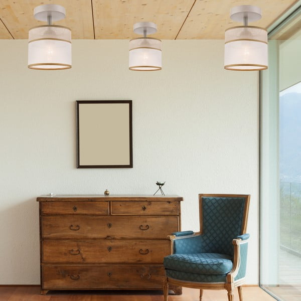 Jasnobrązowa lampa sufitowa z tekstylnym kloszem ø 16 cm Andrea – LAMKUR-image-3