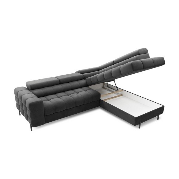 Ciemnoszary aksamitny rozkładany/ze schowkiem narożnik (prawostronny/w kształcie litery L) Ferucce – ELTAP-image-4