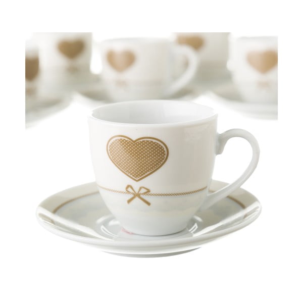 Zestaw 6 filiżanek ze spodkami na metalowym stojaku Unimasa Heart-image-2