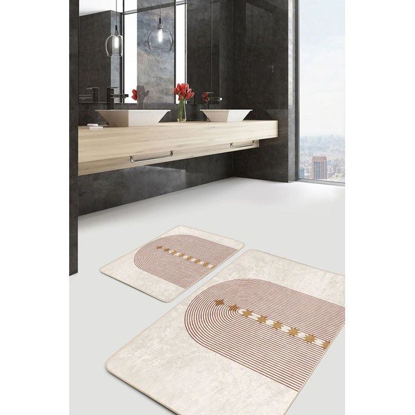 Beżowe aksamitne dywaniki łazienkowe zestaw 2 szt. 60x100 cm – Mila Home-image-2